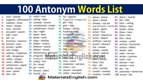 antonyms|100 examples of antonyms.